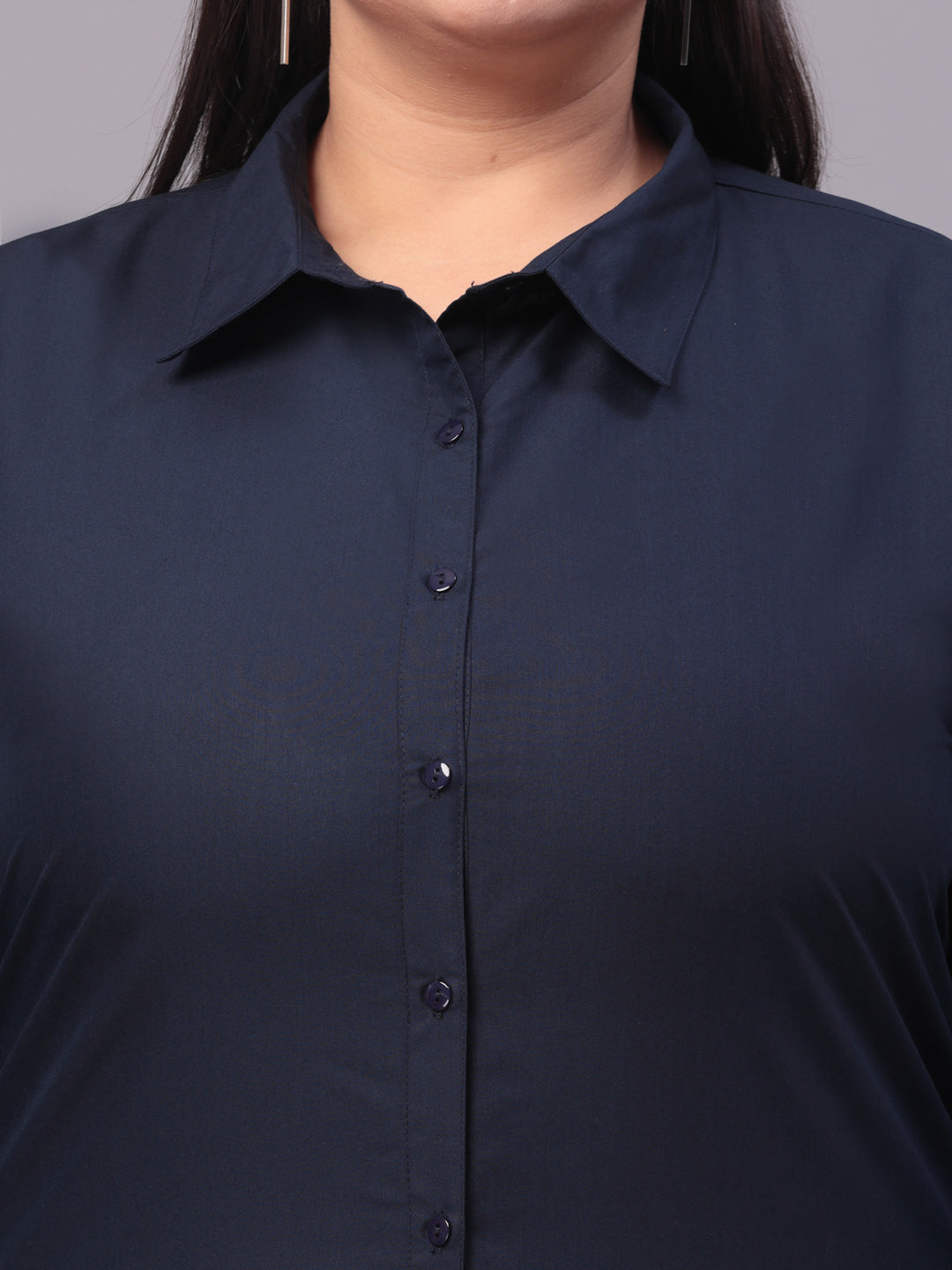 Style Quotient Women Navy Blue Plus Size Classic Smart Formal Shirt-Shirts-StyleQuotient