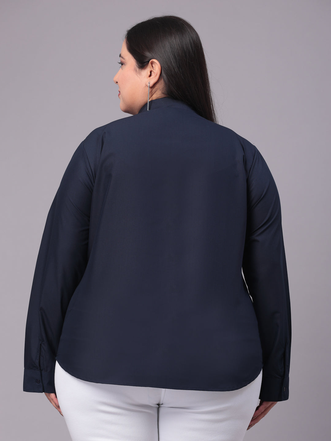 Style Quotient Women Navy Blue Plus Size Classic Smart Formal Shirt-Shirts-StyleQuotient