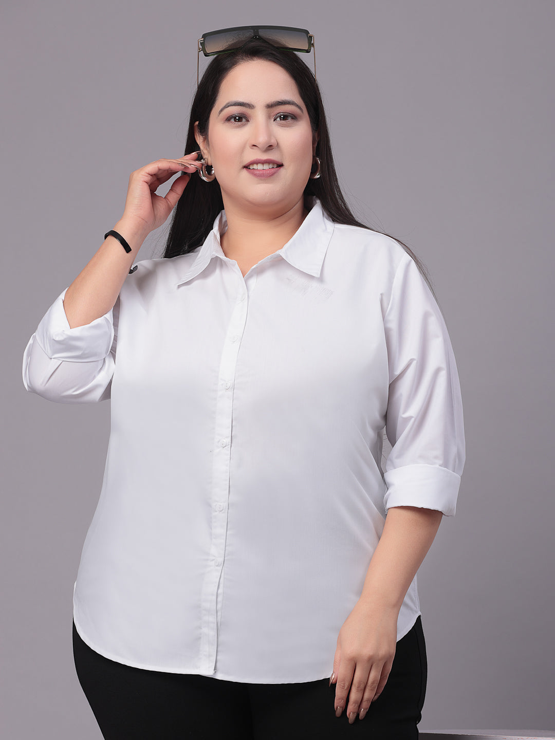 Style Quotient Women White Plus Size Classic Smart Formal Shirt-Shirts-StyleQuotient