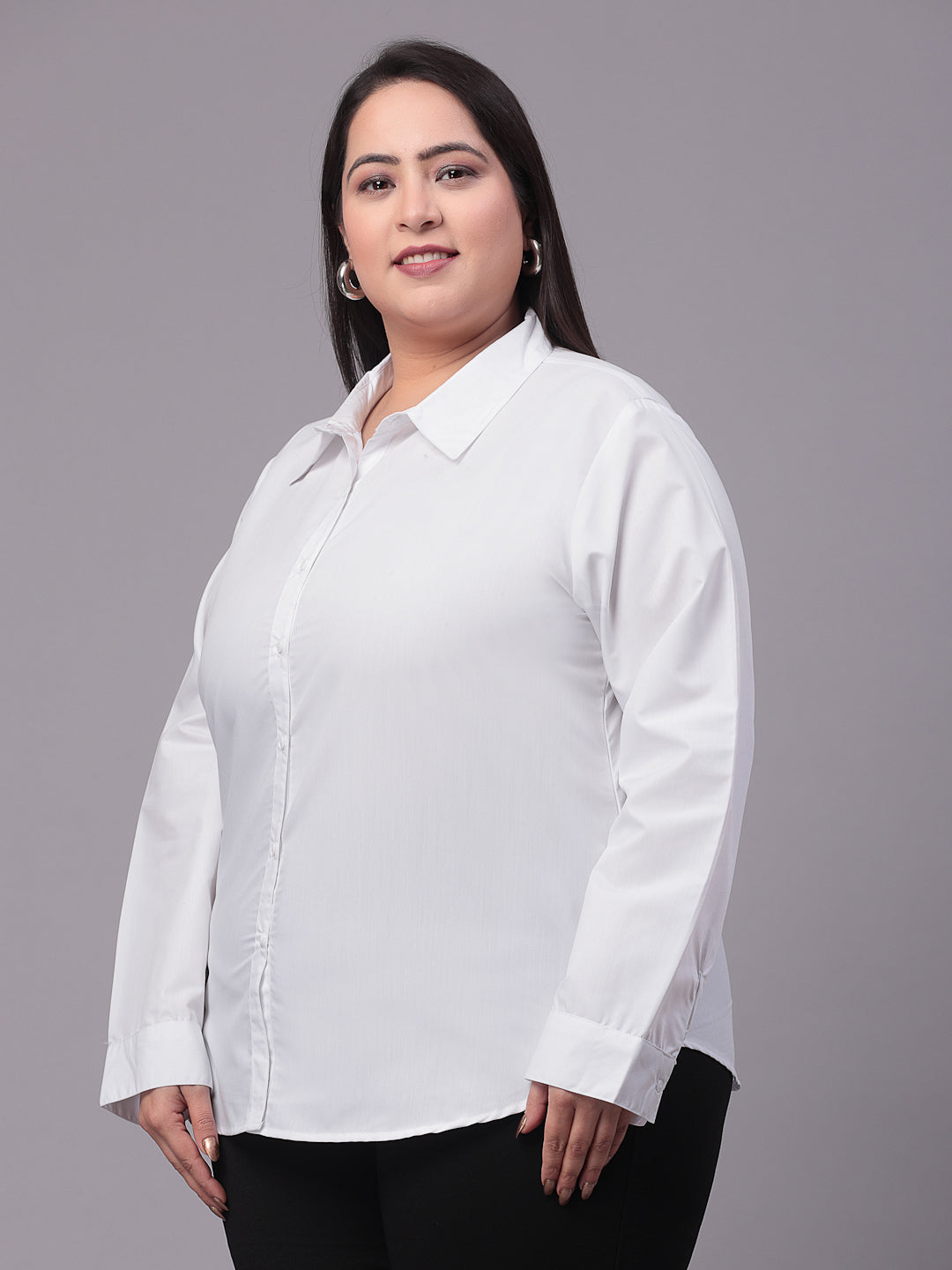 Style Quotient Women White Plus Size Classic Smart Formal Shirt-Shirts-StyleQuotient