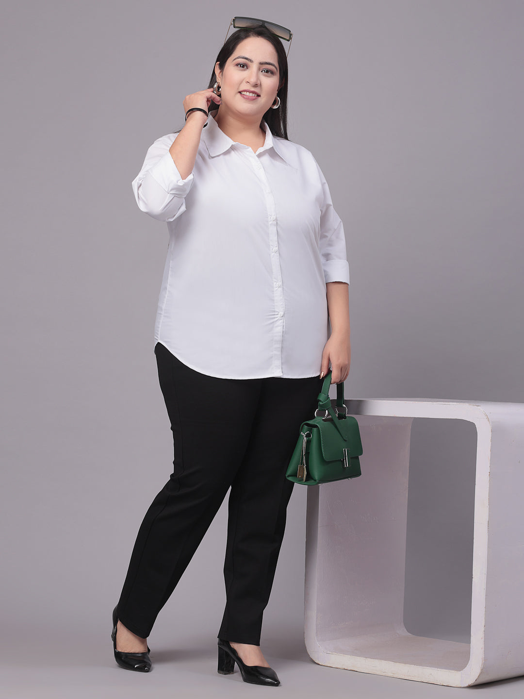 Style Quotient Women White Plus Size Classic Smart Formal Shirt-Shirts-StyleQuotient