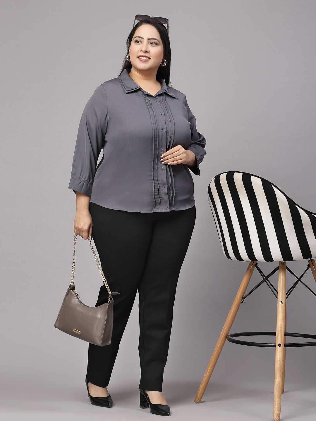 Style Quotient Women Grey Classic Opaque Formal Shirt-Shirts-StyleQuotient