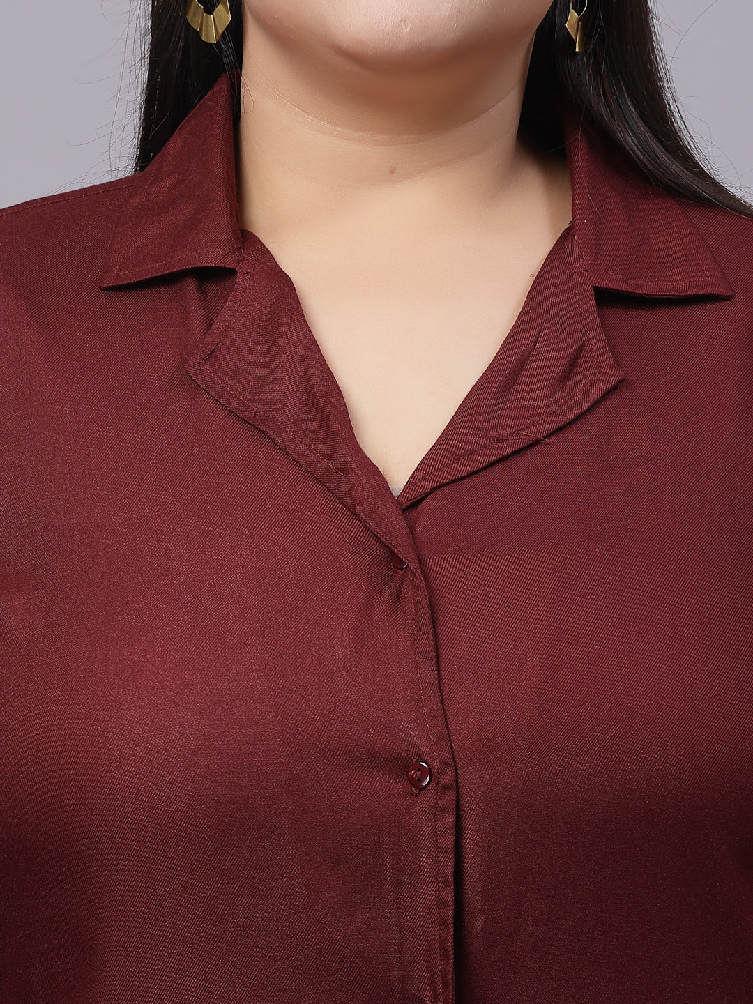 Style Quotient Women Maroon Classic Lapel Collar Smart Casual Shirt-Shirts-StyleQuotient