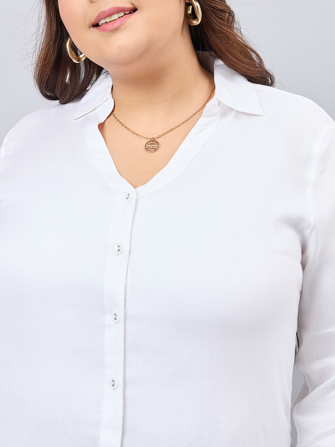 Style Quotient Women White Classic Smart V-neck Plus Size Shirt-Shirts-StyleQuotient