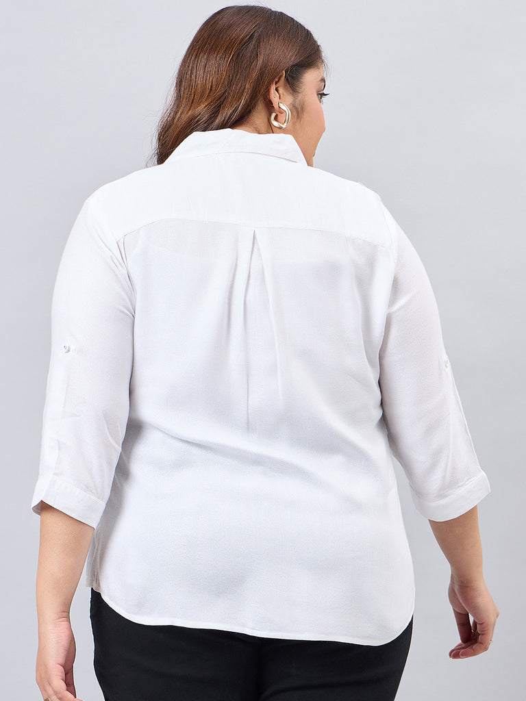 Style Quotient Women White Classic Smart V-neck Plus Size Shirt-Shirts-StyleQuotient