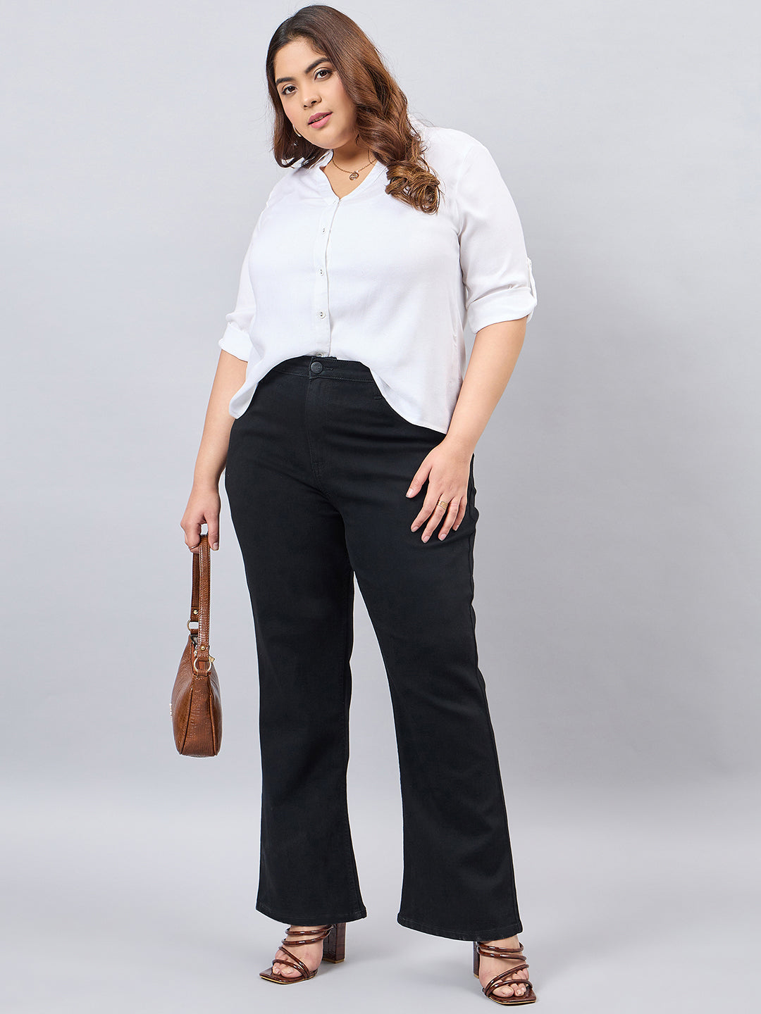 Style Quotient Women White Classic Smart V-neck Plus Size Shirt-Shirts-StyleQuotient