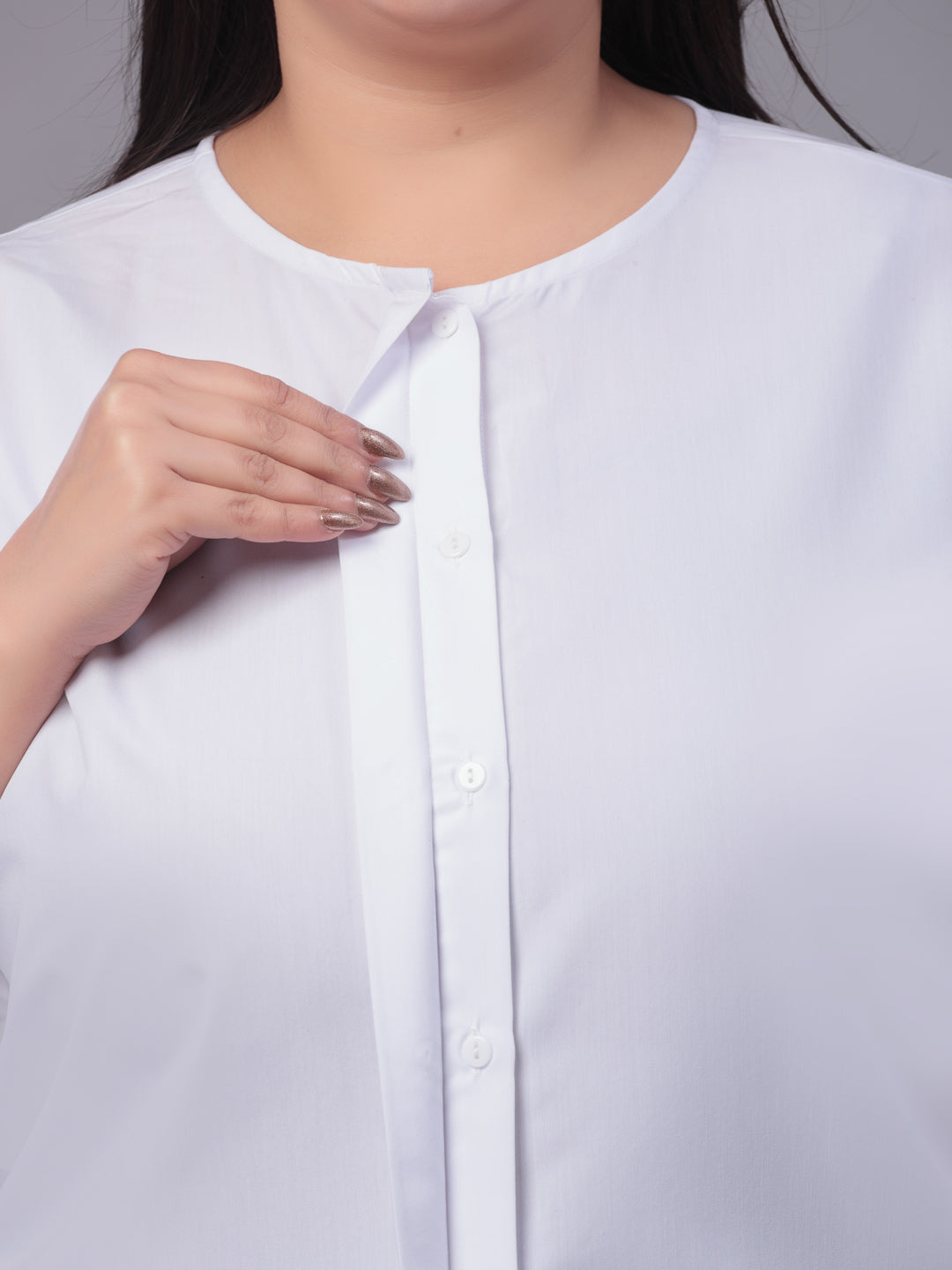 Style Quotient Women White Smart Opaque Collarless Puff Sleeves Cotton Formal Shirt-Shirts-StyleQuotient