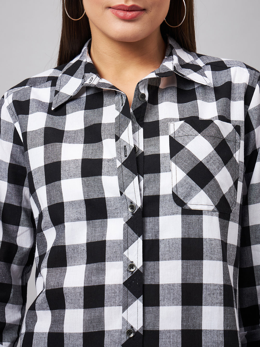 Style Quotient Women Casual Black and White Checks Spread Collar Full Sleeve Shirt-Shirts-StyleQuotient