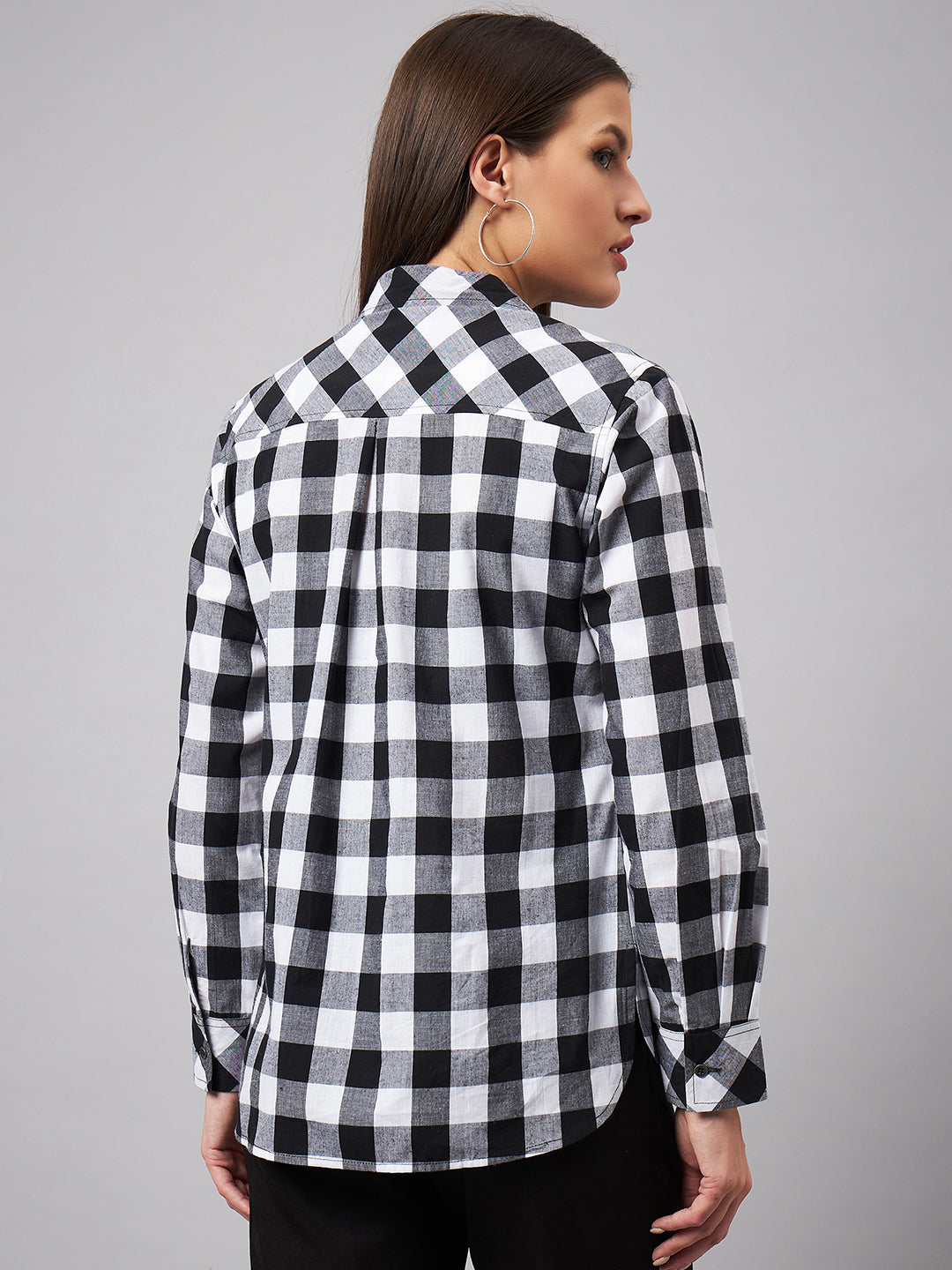 Style Quotient Women Casual Black and White Checks Spread Collar Full Sleeve Shirt-Shirts-StyleQuotient