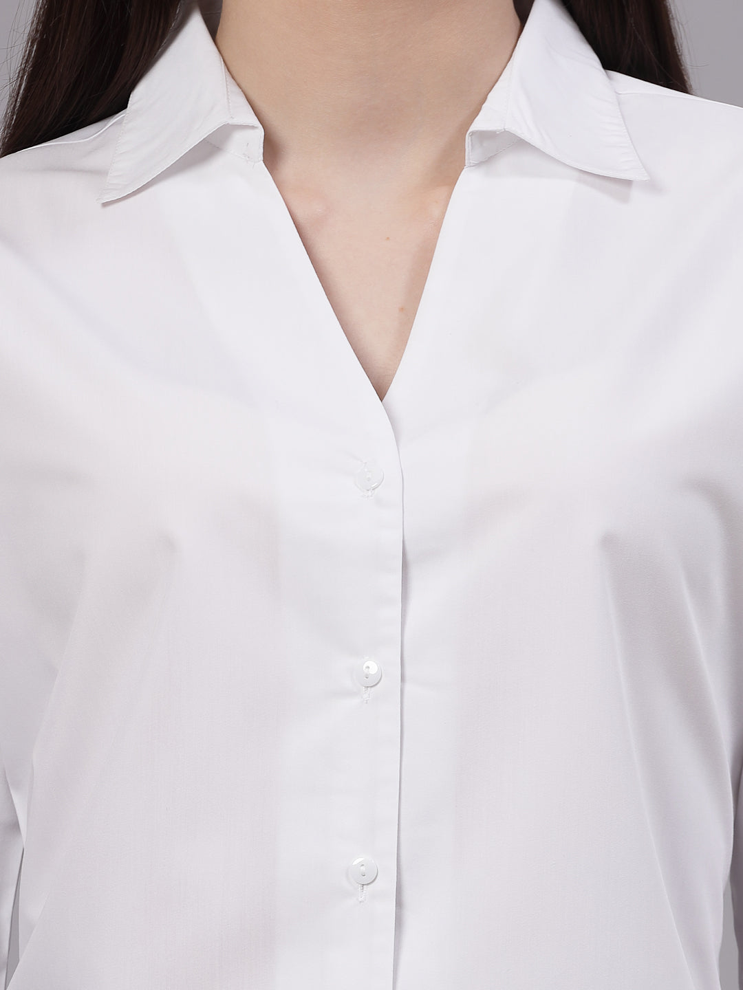 Style Quotient Women White Classic V-neck Formal Shirt-Shirts-StyleQuotient