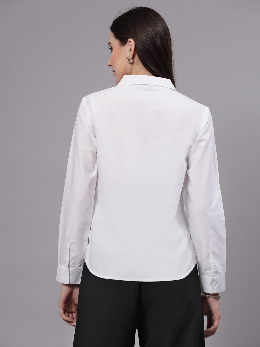 Style Quotient Women White Classic V-neck Formal Shirt-Shirts-StyleQuotient