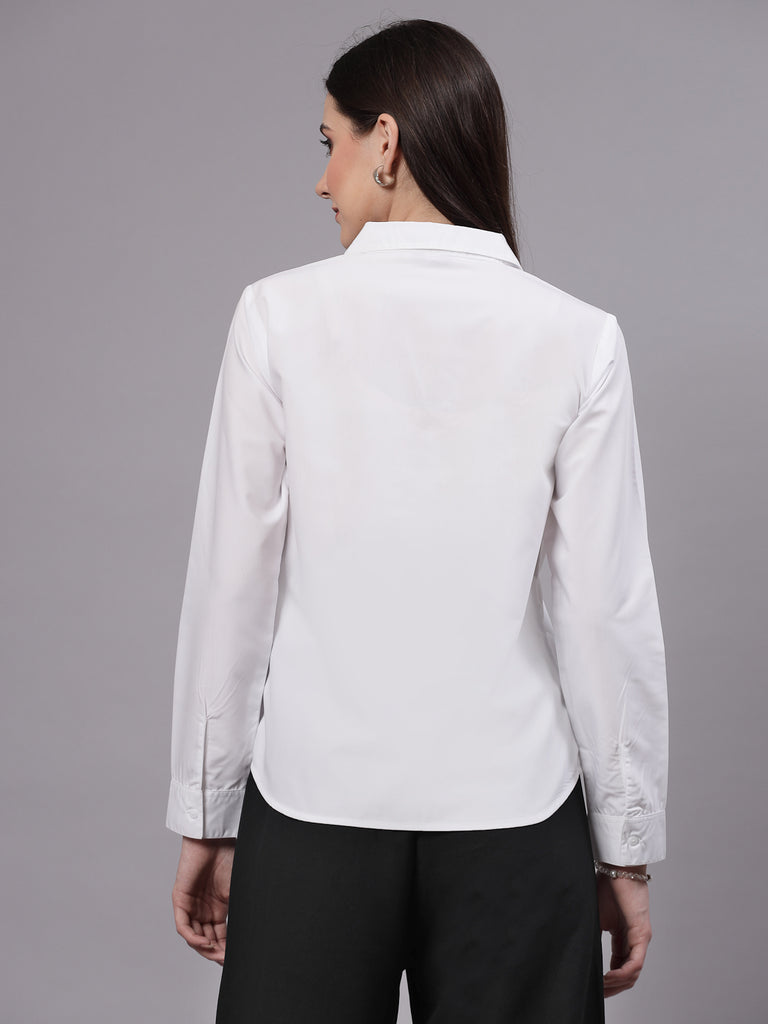 Style Quotient Women White Classic V-neck Formal Shirt-Shirts-StyleQuotient