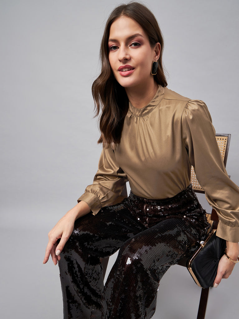 Style Quotient Women Solid Ash Satin Regular Party Top-Tops-StyleQuotient