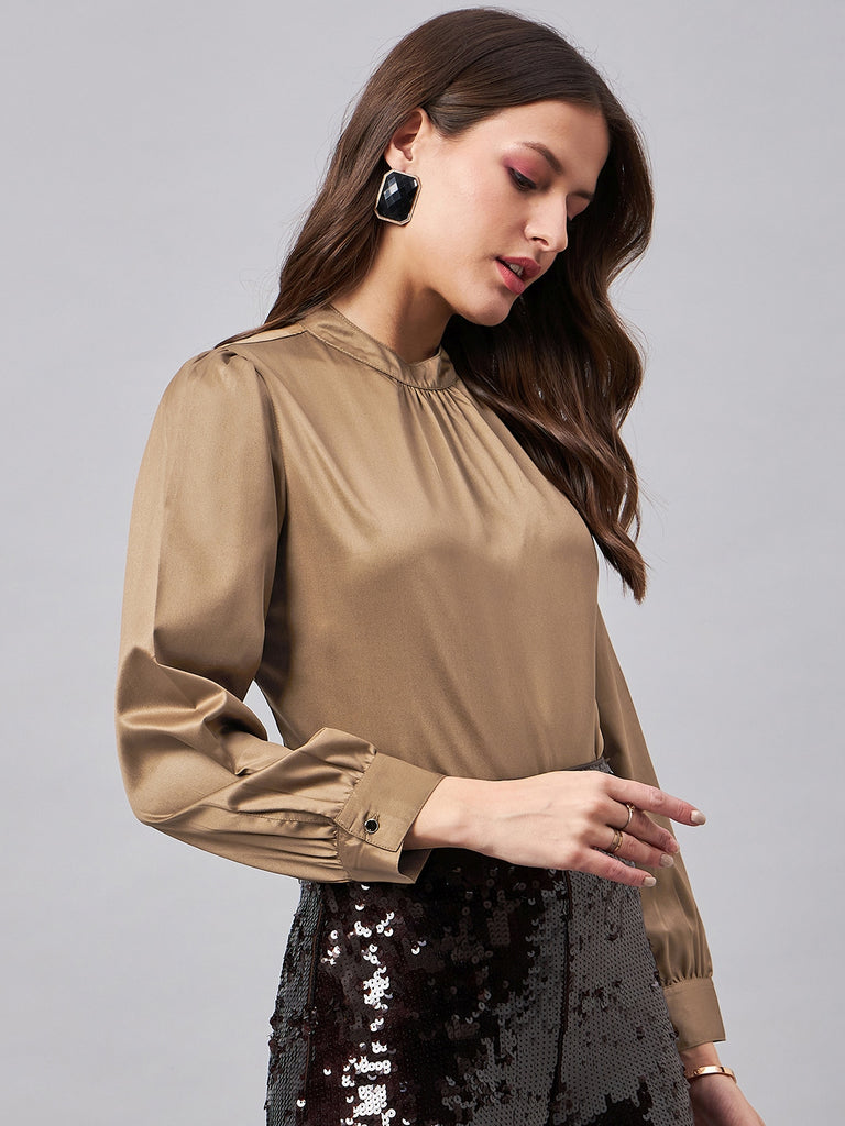 Style Quotient Women Solid Ash Satin Regular Party Top-Tops-StyleQuotient