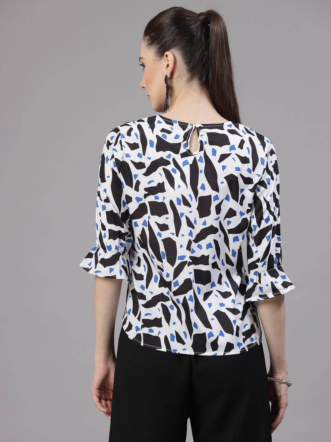 Style Quotient Women Blue and Multi Abstract Printed Smart Casual Top-Tops-StyleQuotient