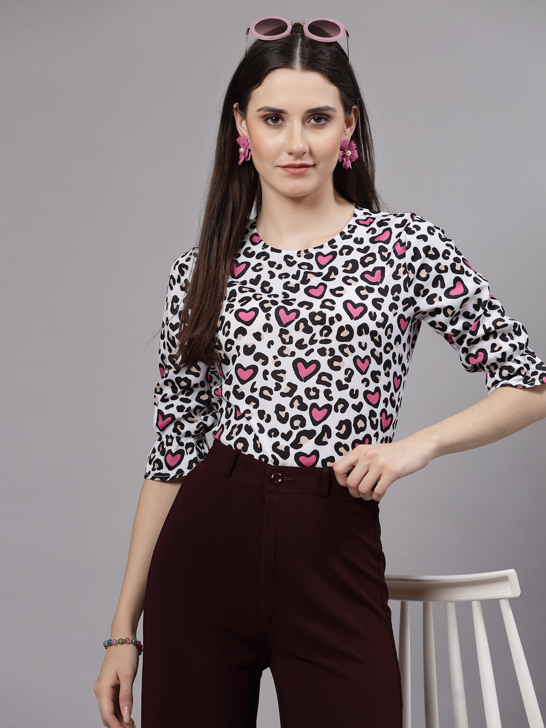 Style Quotient Women Pink and Multi Animal Printed Smart Casual Top-Tops-StyleQuotient