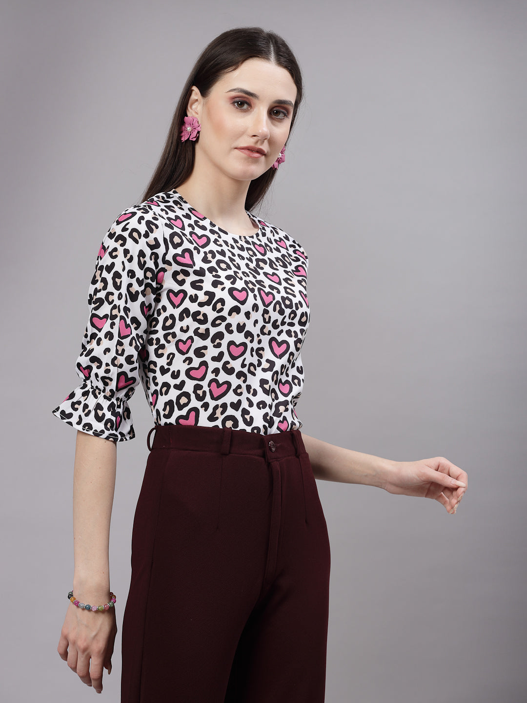 Style Quotient Women Pink and Multi Animal Printed Smart Casual Top-Tops-StyleQuotient