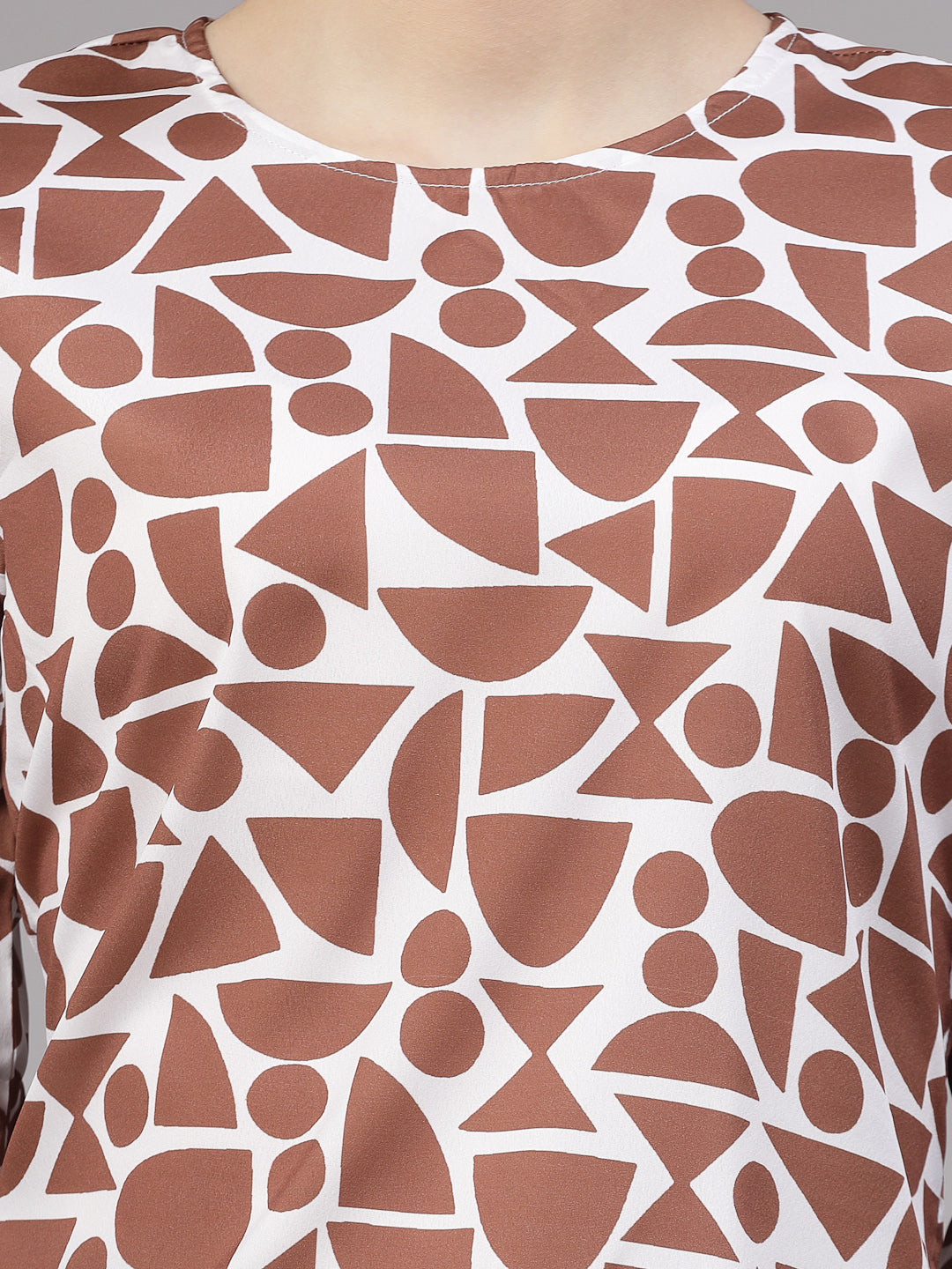 Style Quotient Women Brown and White Geometric Printed Smart Casual Top-Tops-StyleQuotient