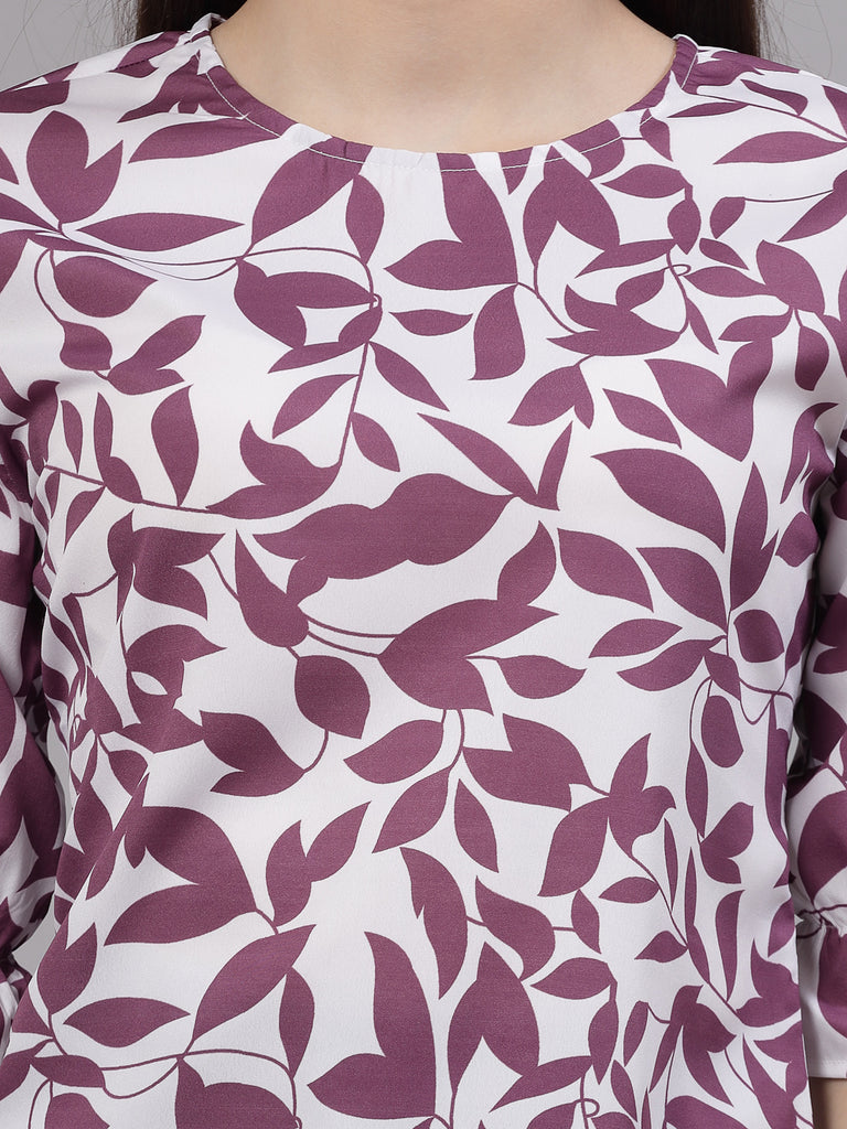 Style Quotient Women Mauve and White Floral Printed Regular Smart Casual Top-Tops-StyleQuotient