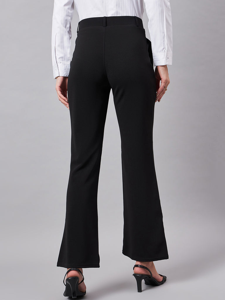 Style Quotient Women Solid Black Self Design Polyester Formal Trouser-Trousers-StyleQuotient