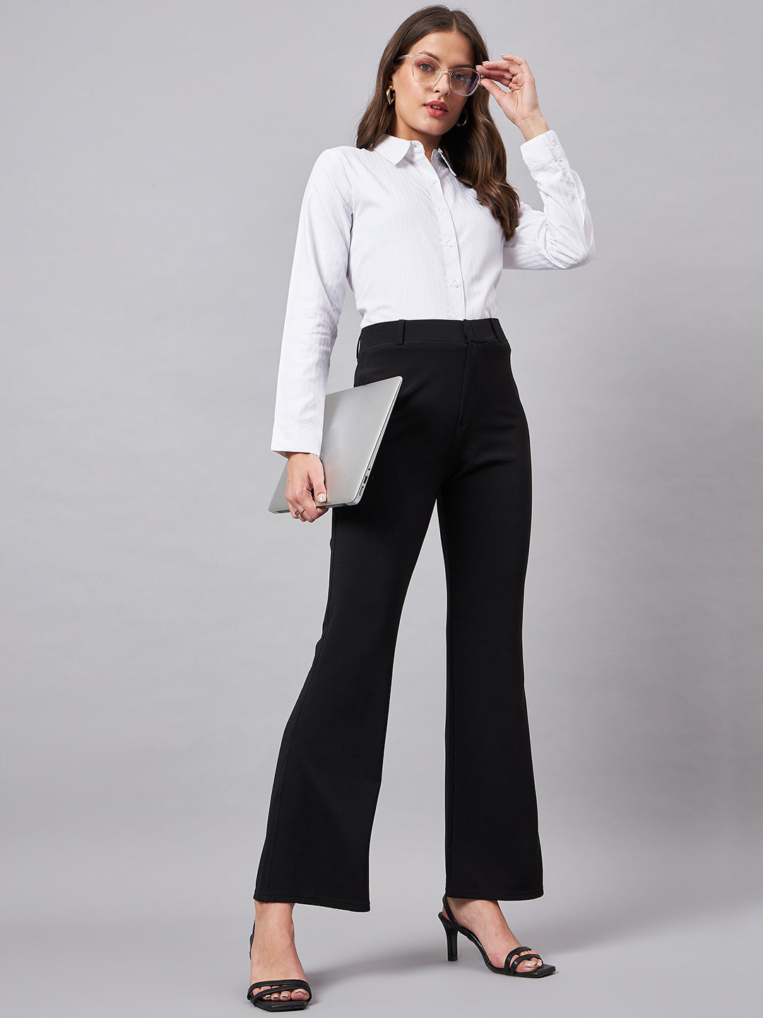 Style Quotient Women Solid Black Self Design Polyester Formal Trouser-Trousers-StyleQuotient