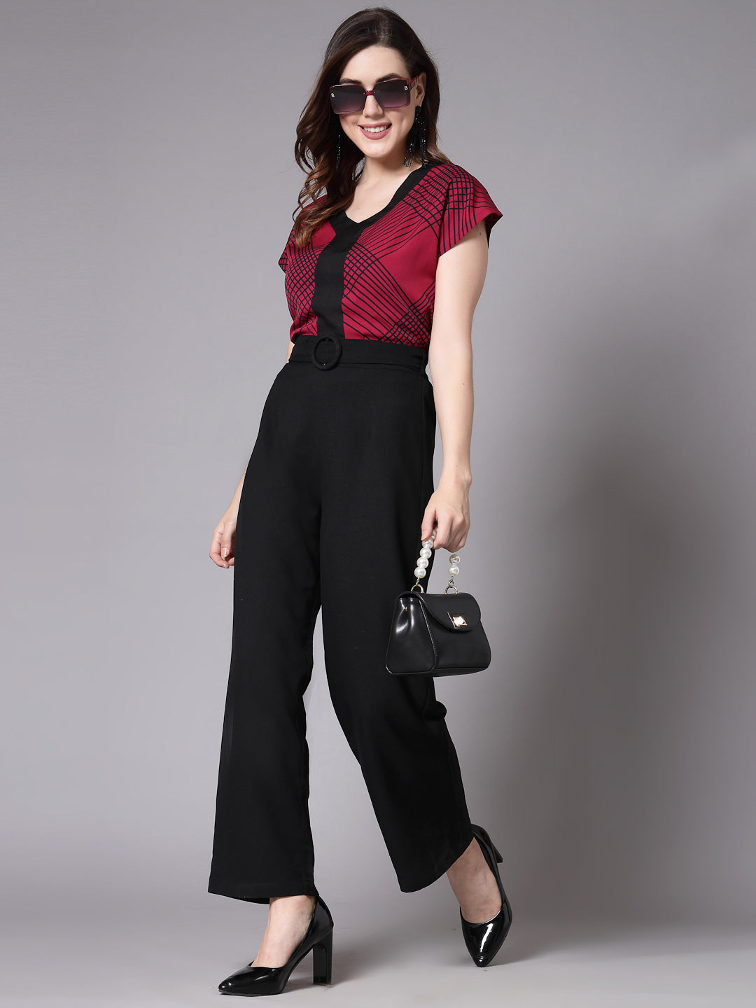 Style Quotient Women Smart Contrast Top with drop Shoulder V-neck Top-Tops-StyleQuotient