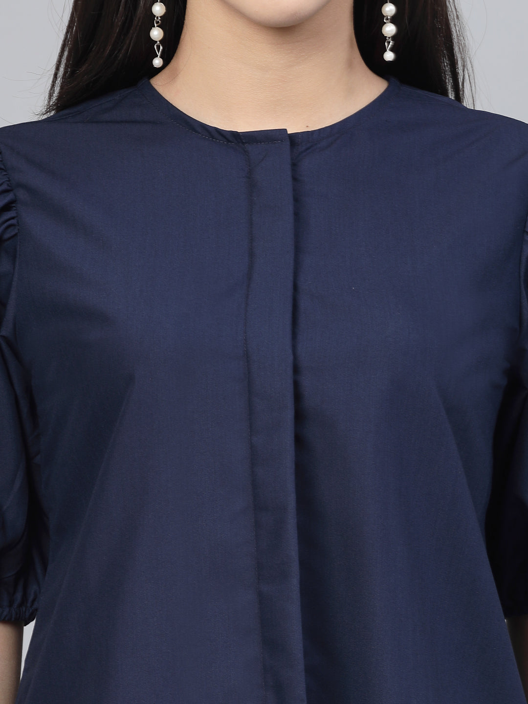 Style Quotient Women Solid Navy Polycotton Regular Formal Shirt-Shirts-StyleQuotient