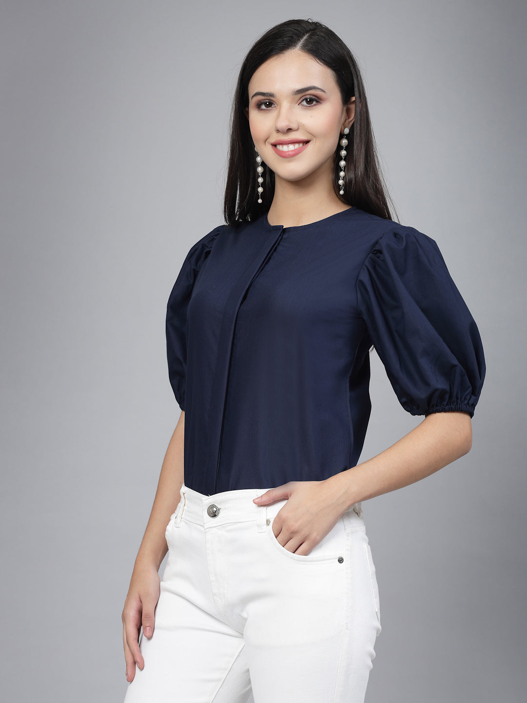 Style Quotient Women Solid Navy Polycotton Regular Formal Shirt-Shirts-StyleQuotient