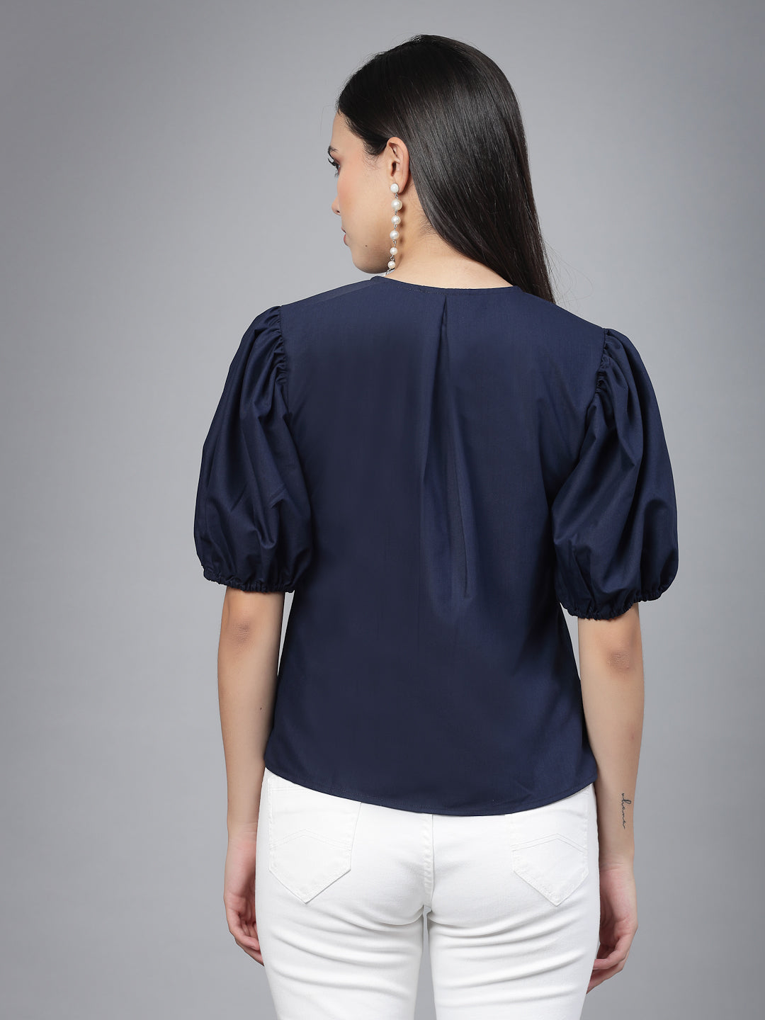 Style Quotient Women Solid Navy Polycotton Regular Formal Shirt-Shirts-StyleQuotient