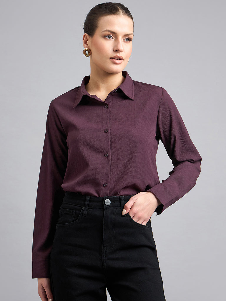 Style Quotient solid textured spread collar shirt with full sleeves-Shirts-StyleQuotient