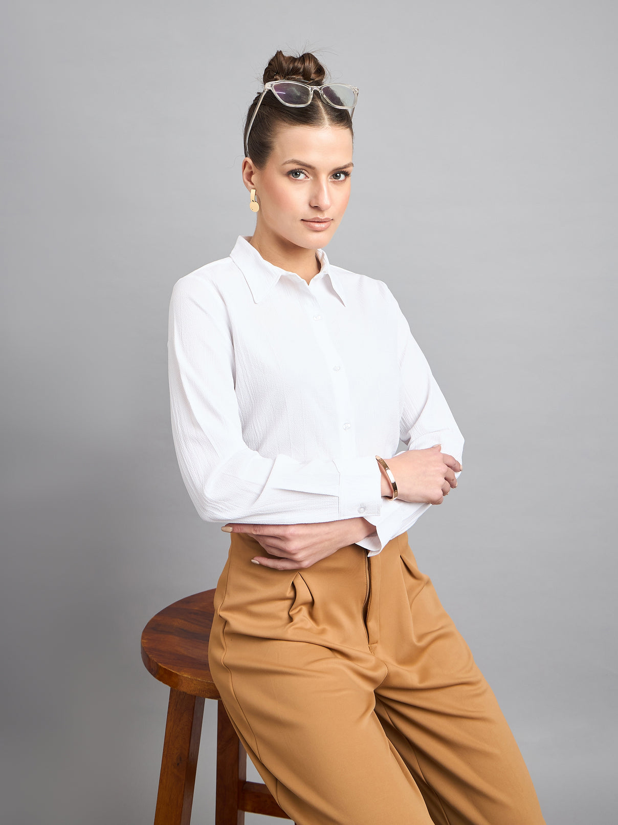 Style Quotient solid textured spread collar shirt with full sleeves-Shirts-StyleQuotient