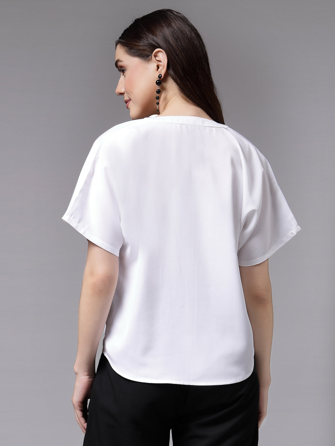 Style Quotient Women White Relaxed Fit Classic Smart Short Sleeved Shirt-Shirts-StyleQuotient