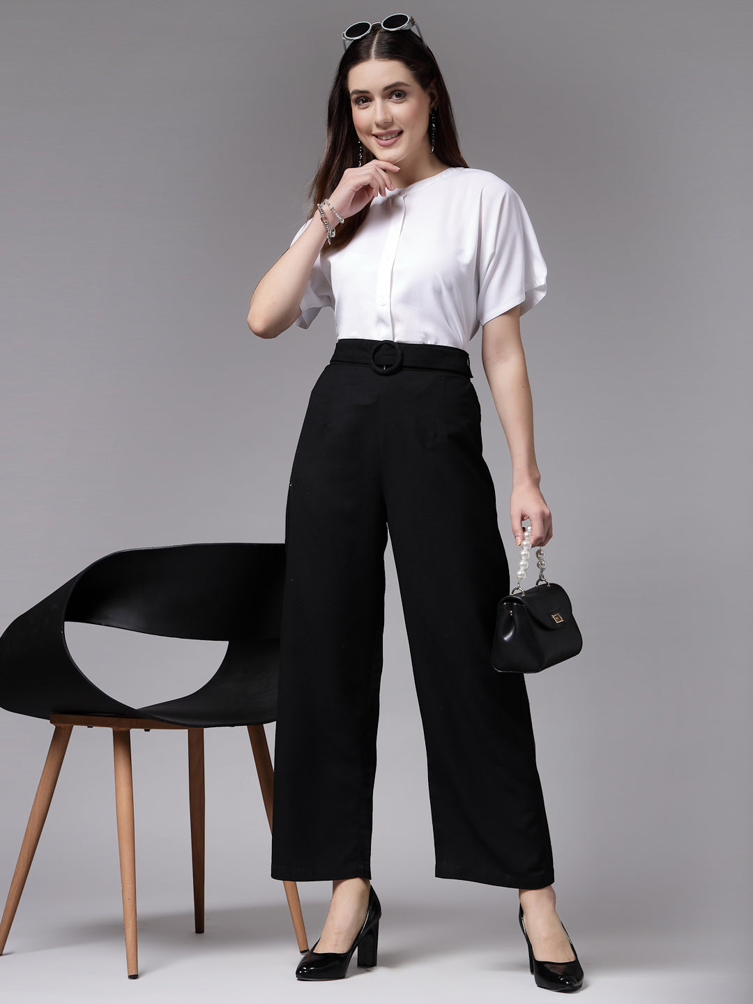 Style Quotient Women White Relaxed Fit Classic Smart Short Sleeved Shirt-Shirts-StyleQuotient