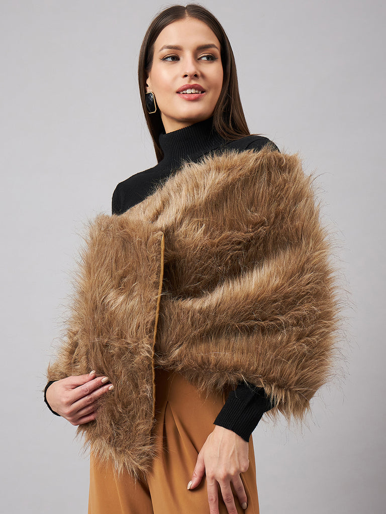 Style Quotient Women Animal Printed Beige Fur Smart Casual Cape Shawl-Shawl-StyleQuotient