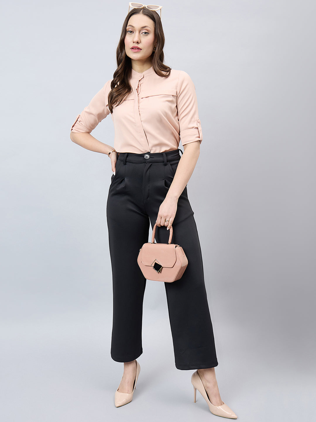 Style Quotient Women Solid Nude Polyester Regular Fit Formal Shirt-Shirts-StyleQuotient