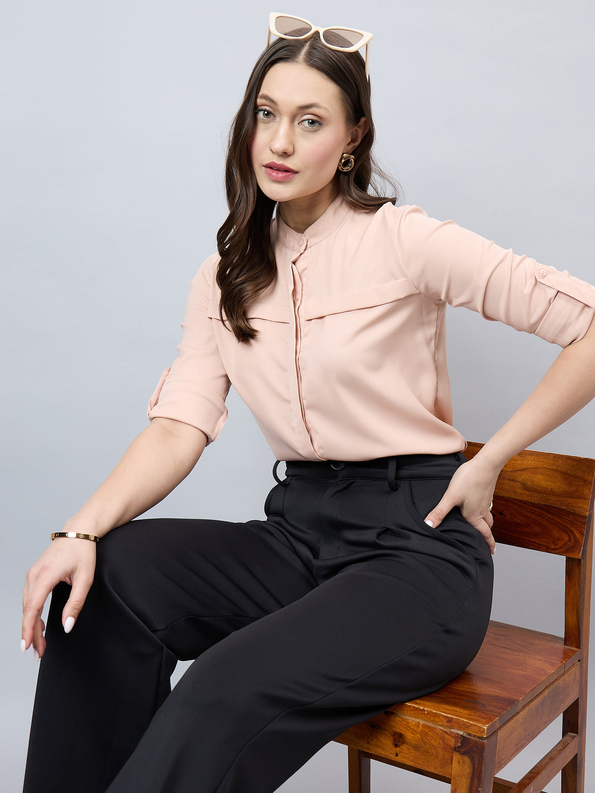 Style Quotient Women Solid Nude Polyester Regular Fit Formal Shirt-Shirts-StyleQuotient