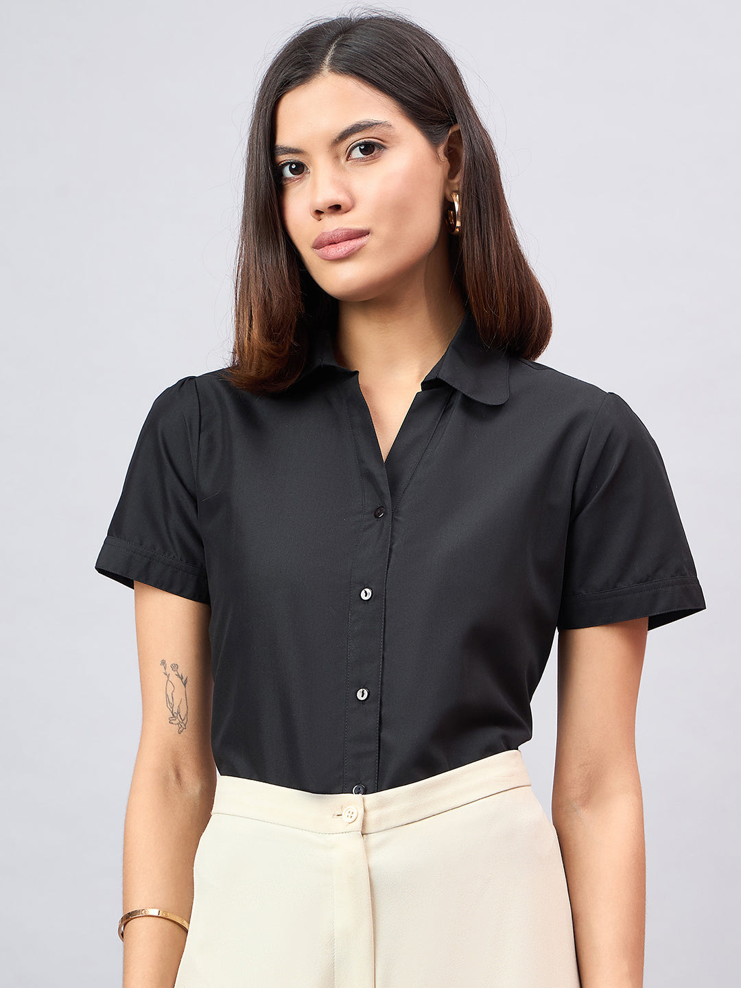 Style Quotient Women Short Sleeves front button and collar Shirt-Shirts-StyleQuotient