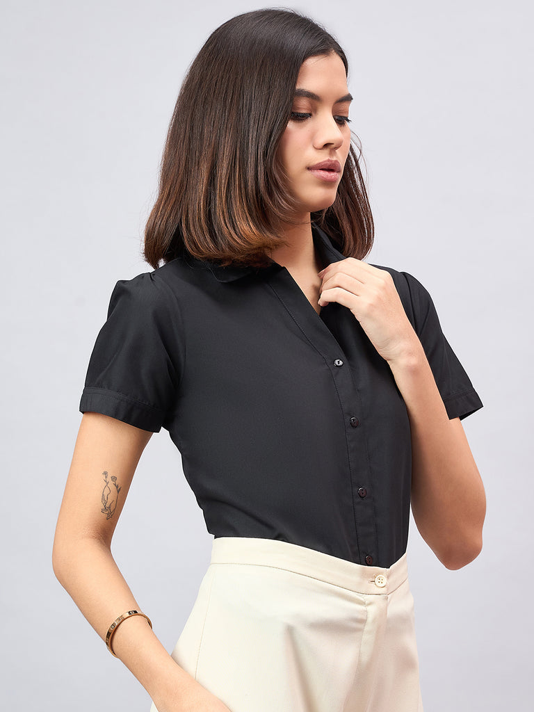 Style Quotient Women Short Sleeves front button and collar Shirt-Shirts-StyleQuotient