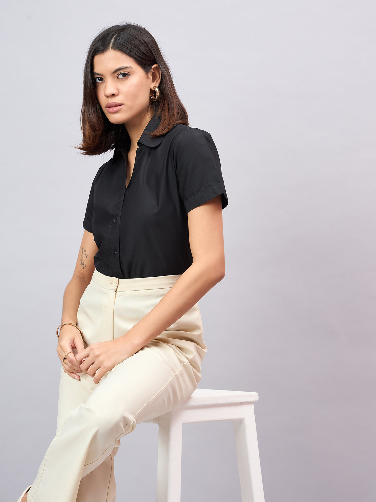 Style Quotient Women Short Sleeves front button and collar Shirt-Shirts-StyleQuotient