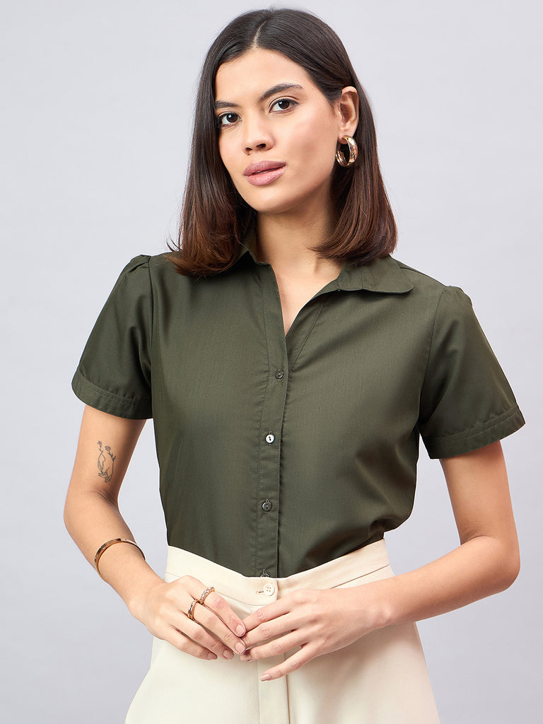 Style Quotient Women Short Sleeves front button and collar Shirt-Shirts-StyleQuotient