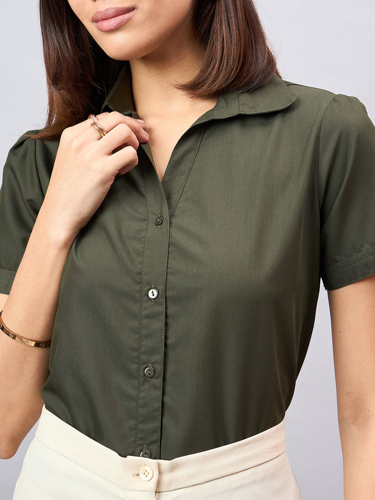 Style Quotient Women Short Sleeves front button and collar Shirt-Shirts-StyleQuotient