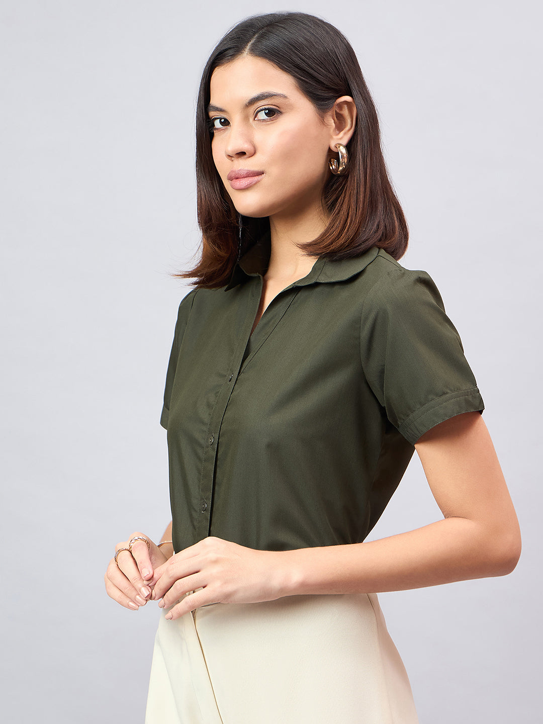 Style Quotient Women Short Sleeves front button and collar Shirt-Shirts-StyleQuotient