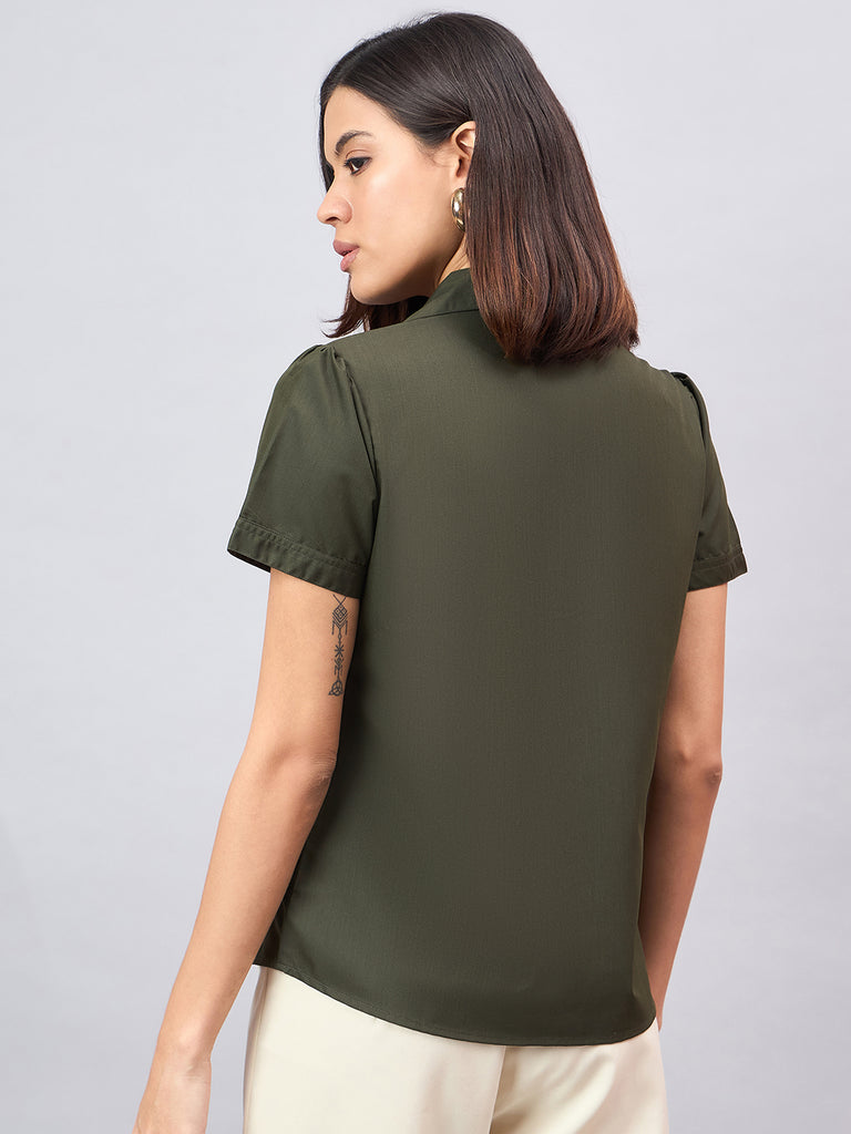 Style Quotient Women Short Sleeves front button and collar Shirt-Shirts-StyleQuotient