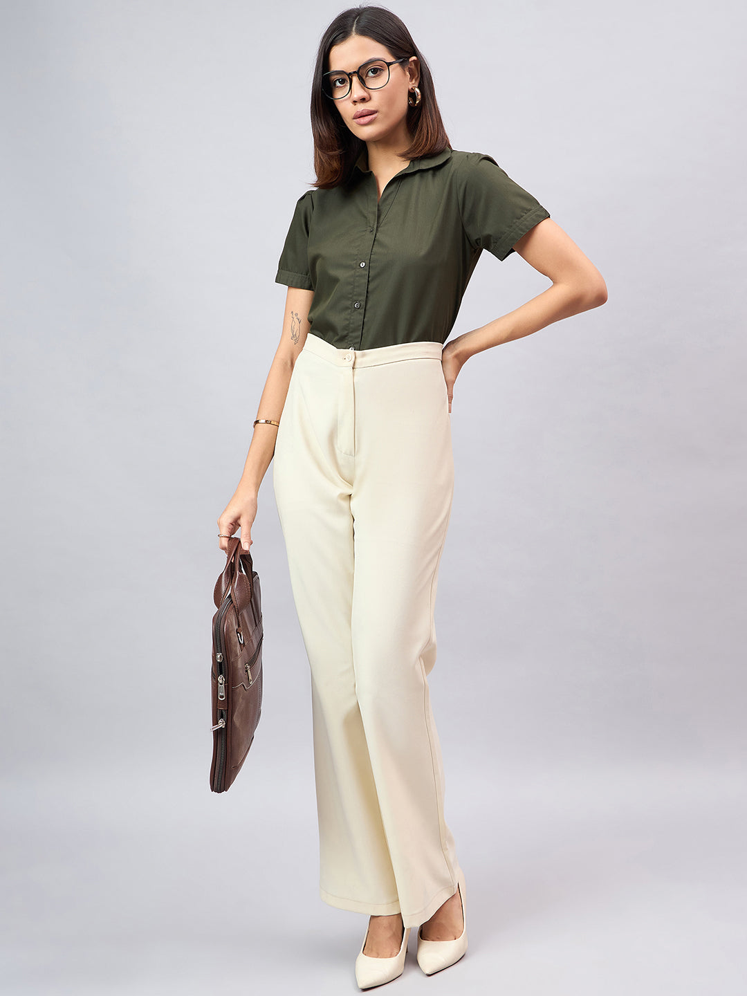 Style Quotient Women Short Sleeves front button and collar Shirt-Shirts-StyleQuotient