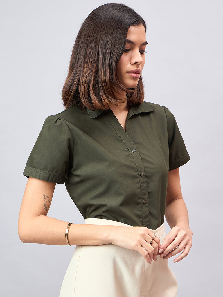 Style Quotient Women Short Sleeves front button and collar Shirt-Shirts-StyleQuotient