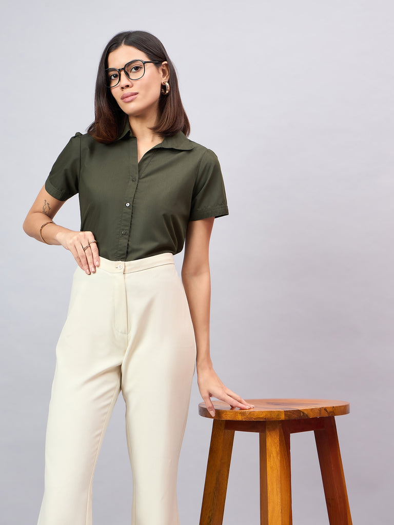 Style Quotient Women Short Sleeves front button and collar Shirt-Shirts-StyleQuotient