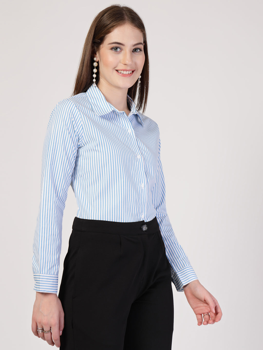 Style Quotient Women Blue White stripe shirt-Shirts-StyleQuotient