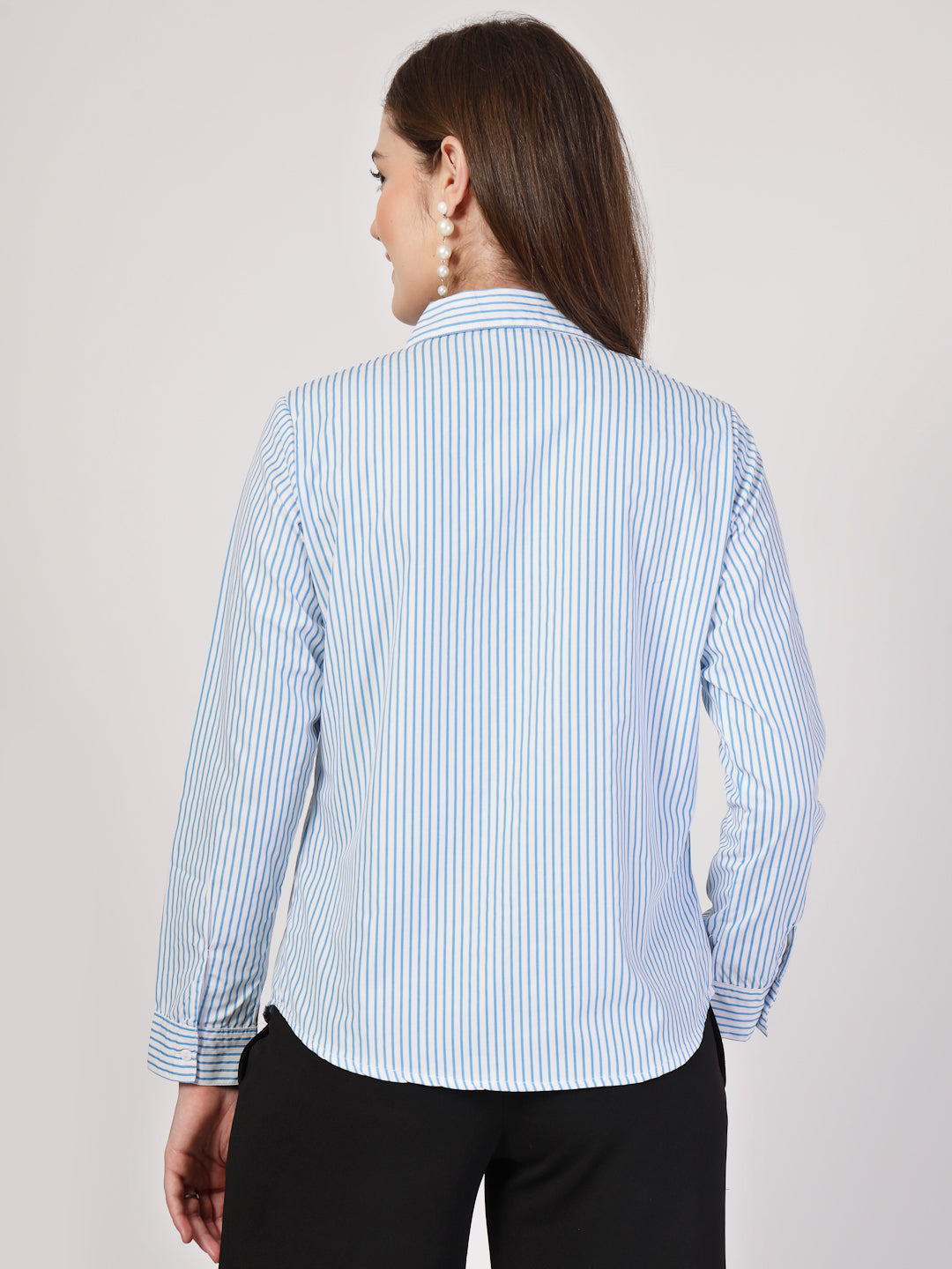 Style Quotient Women Blue White stripe shirt-Shirts-StyleQuotient