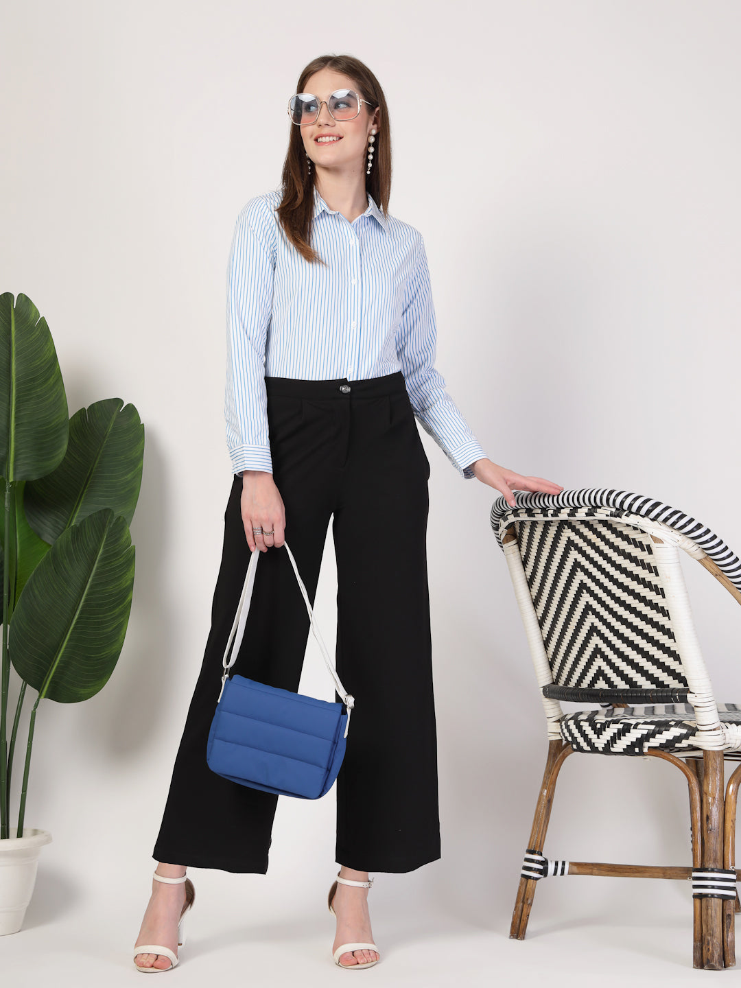 Style Quotient Women Blue White stripe shirt-Shirts-StyleQuotient