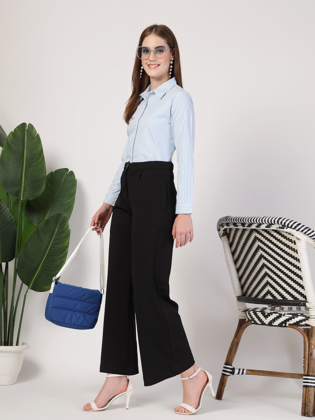 Style Quotient Women Blue White stripe shirt-Shirts-StyleQuotient